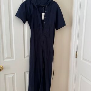 Banana Republic Navy Button-Up Jumpsuit